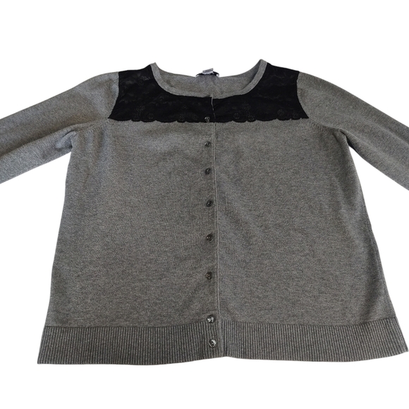 Ann Taylor LOFT Women's Gray Lace Trimmed Sweater Cardigan Size Large - Picture 3 of 8
